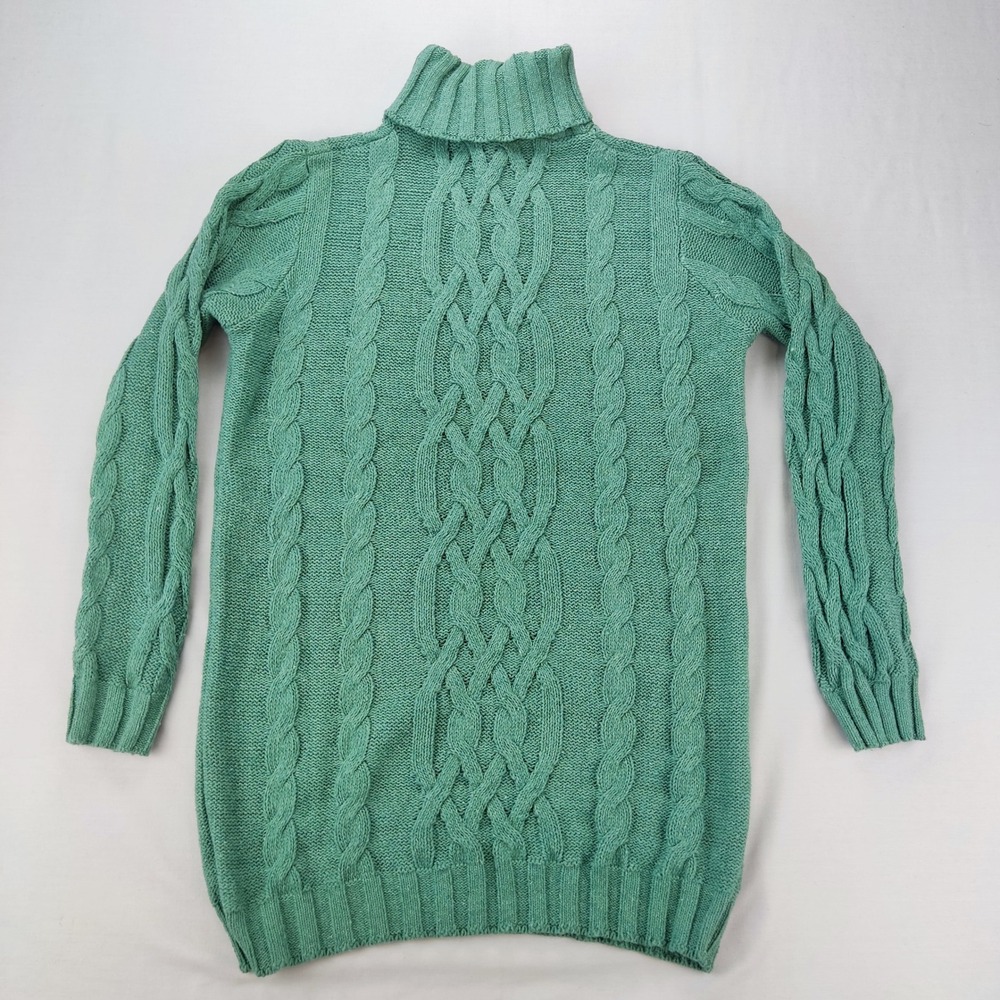 Unbranded Sweater Dress Womens XL Green Cable Knit Turtleneck Long Sleeve Mini
